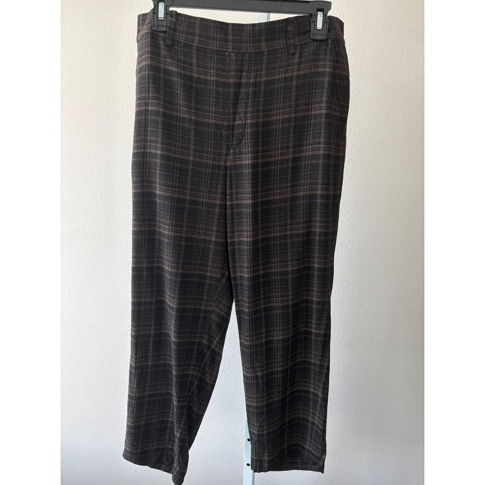 Vince Pants Sz L Quiet Luxury Plaid Viscose Brown Relaxed Trousers Pockets Comfy - Picture 2 of 16